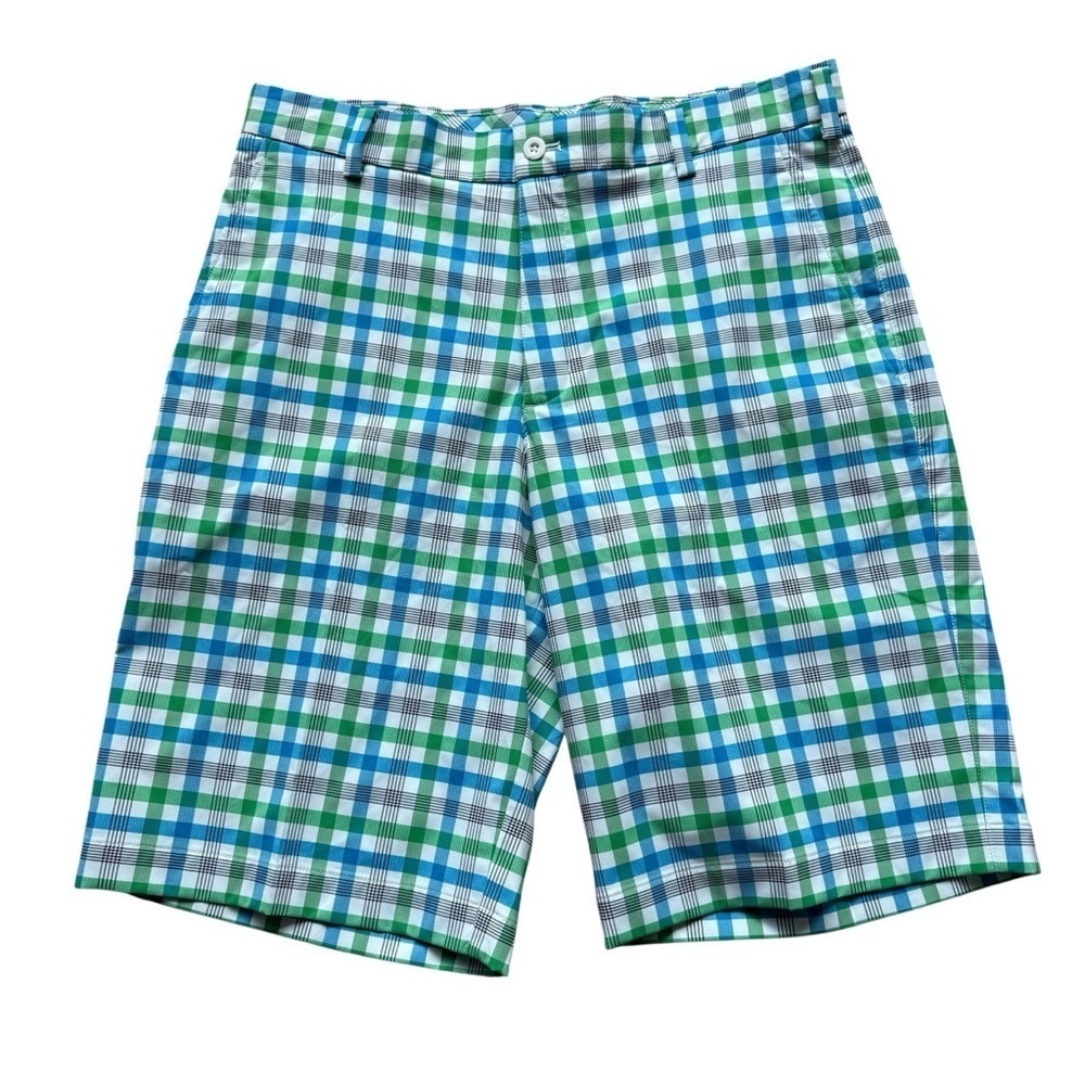 Nike Golf Men's Plaid Dri-Fit Checked Chino Shorts Size 32 M Green & Blue Casual